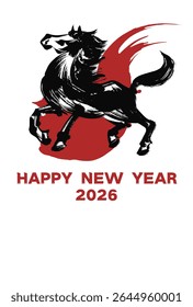 2026 Year of the Horse New Year Graphic Material, Ink Brush Horse Illustration_Vertical