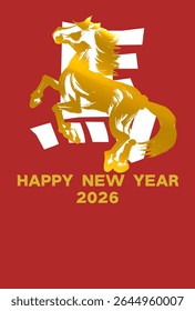 2026 Ano do Cavalo Ano Novo Material Gráfico, Escova de Ouro Pintura Cavalo Ilustração_Vertical
