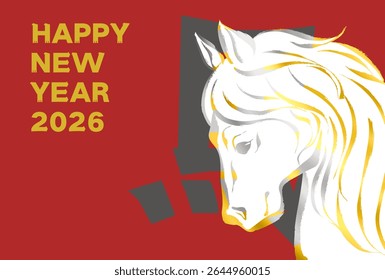 2026 Ano do Cavalo Ano Novo Material Gráfico, Escova de Ouro Pintura Cavalo Ilustração_Horizontal
