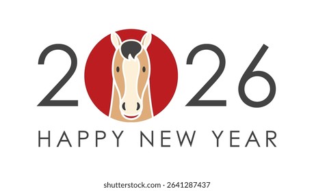 2026, Year Of The Horse, New Year’s Greeting Symbol With A Cute Horse in Full Face. Vector Illustration Isolated On A White Background. 
