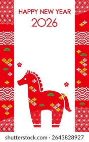 2026, Year Of The Horse, New Year’s Greeting Card Template. Vector Illustration. 