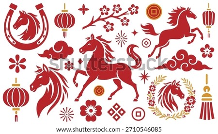 2026 Year of the Horse Vector Collection – Lunar New Year Chinese Zodiac Horse Illustration and Clipart Set