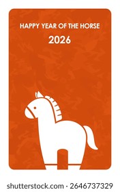 2026, Year Of The Horse, Vector New Year’s Greeting Card Template With A Cute Horse Silhouette And Text Space On A Textured Orange Background. 