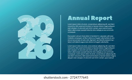 2026 year icon with dotted world map contour. Vector background with sample text. Element for business, web design, infographic, event, page, presentation, illustration