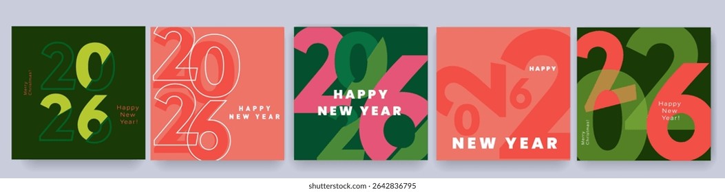 2026 Year. Modern Design Set with number 2026. Merry Christmas and Happy New Year for Advertising, Web, Social Media, Poster, Banner, Cover. Minimalist Art Xmas Typography.