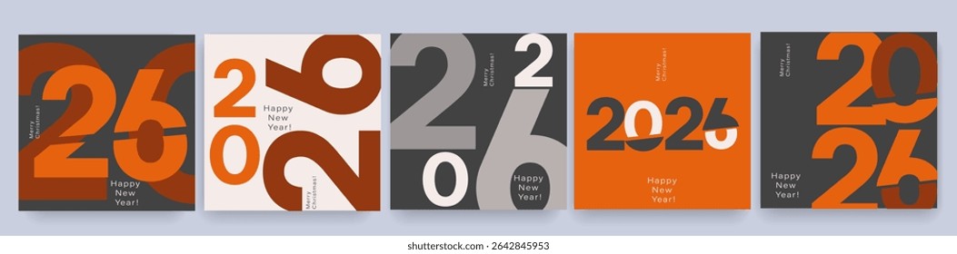 Año 2026. Conjunto de diseño moderno con número 2026. Feliz Navidades y feliz año Nuevo para publicidad, Web, redes sociales, póster, Anuncio, portada. Tipografía de Navidad de arte minimalista.