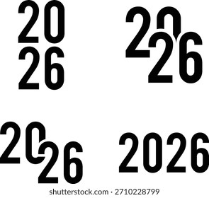 2026 Año Número Colección. Logo de tipografía de 2026. Diversa tipografía y estilo para el diseño del año Nuevo. Ilustración vectorial en blanco y negro 2