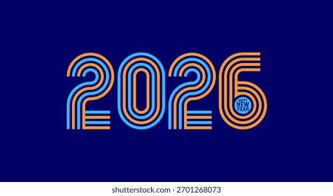 2026 year typography design on blue background, elegant modern style of 2026 number logo, happy new year 2026 greeting card celebration