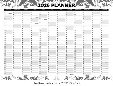 2026 Year Wall Planner Wall Calendar Yearly Planner Large Full Year Planning Chart Student Family Home School Office Work Study Annual Poster from Jan 2026-Dec 2026 A1 Size 59.4 x 84.1cm