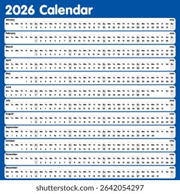 2026 Yearly Calendar horizontal layout