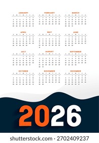 Diseño de calendario anual 2026 en Vector de diseño imprimible
