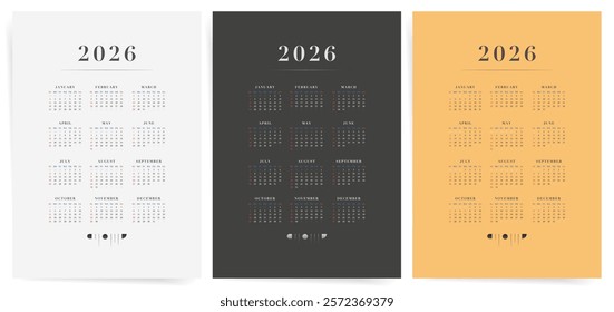 2026 Yearly Calendar Set, Minimalist One-Page Wall Design, Business and Home Planner, Aesthetic Templates in Neutral Colors, Printable and Editable