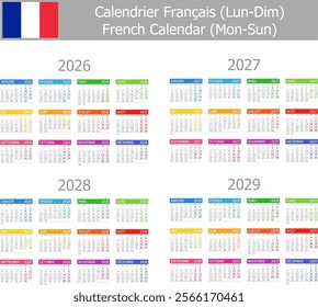 2026-2029 French Type-1 Calendar Mon-Sun on white background