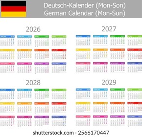 2026-2029 German Type-1 Calendar Mon-Sun on white background