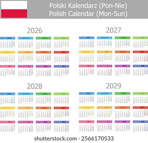 2026-2029 Polish Type-1 Calendar Mon-Sun on white background