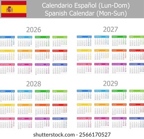 2026-2029 Spanish Type-1 Calendar Mon-Sun on white background