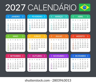 2027 calendar - Brazilian version - Vector Template