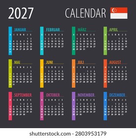2027 Calendar - illustration. Template. Mock up Singaporean version