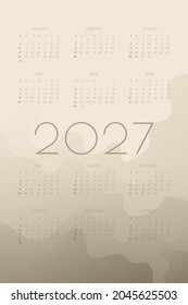 2027 Calendar With Olive Khaki  Gradient Fluid Anstract