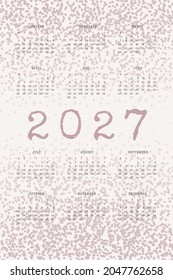 2027 calendar with typewritten text and textured noise dots. dusty color vertical annual template for print and digital. Week starts on Sunday