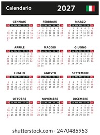 2027 Calendar - vector stock illustration. Italy, Italian version | Calendario 2027 - illustrazione di riserva di vettore. Italia, versione italiana