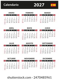 2027 Calendar - Vektorgrafik Stockillustrationen. Spanien, spanische Fassung | Calendario 2027 - ilustración vectorial de stock. España, version en español