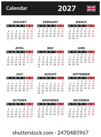 2027 Calendar - vector stock illustration. English version