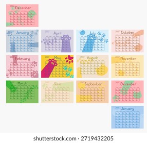 Plantilla del calendario de gatos 2027 editable