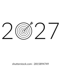 2027 Goal Target Concept Typography with Bullseye Arrow Vector
