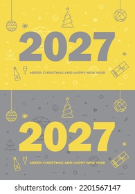 2027 Happy New Year logo text design. 2027 number design template. Brochure design template, card, banner. Vector illustration.