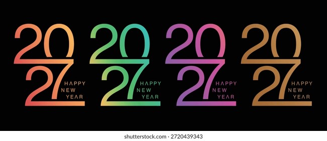2027 Feliz Año Nuevo diseño de texto de logotipo. Plantilla de diseño de números de 2027. Ilustración vectorial. Feliz Año Nuevo Saludo.