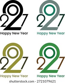 2027 Happy New Year Vector Calligraphy Text. Abstract Greeting Card Design eye-catching 2027 Typography Text. Bright Elegant 2027 Letter Text