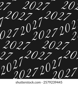 2027 Light New Year dates Seamless pattern White on Dark Background Texture. New Year backdrop idea