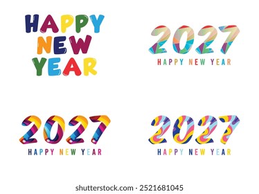 2027 Año Nuevo Dibujado a mano línea continua de la fecha del calendario. Conjunto de 4 ideas de saludo