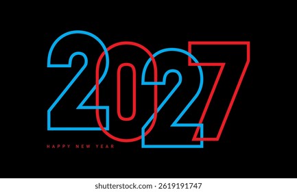 2027 new year template design with red and blue line style on black background. Vector illustration.