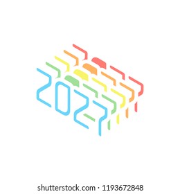 2027 number icon. Happy New Year. Stack of colorful isometric icons on white background