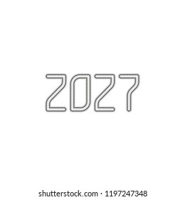 2027 number icon. Happy New Year. Dotted outline silhouette with shadow on white background