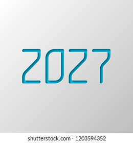 2027 number icon. Happy New Year. Paper design. Cutted symbol with shadow