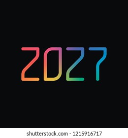 2027 number icon. Happy New Year. Rainbow color and dark background