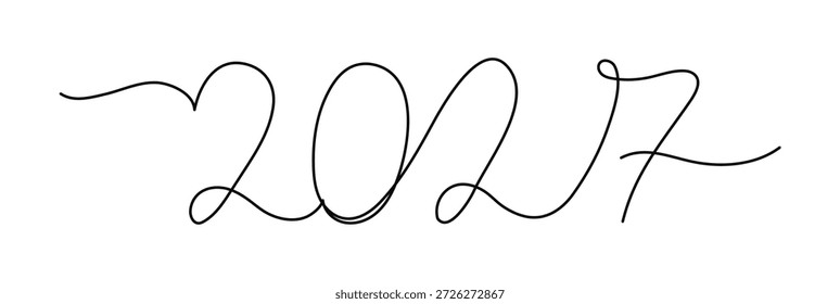 2027 números tipo de logotipo. Uma arte de linha. Inimigo de traço editável Ano novo.