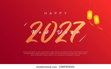 2027 text. New year 2027 minimalist. Happy new year. design template for new year celebration. 2027 calendar. Year 2027 celebration greeting background template