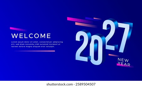 2027 text. New year 2027 minimalist. Happy new year. design template for new year celebration. 2027 calendar. Year 2027 celebration greeting background template