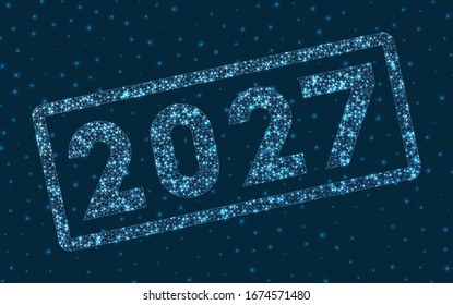 2027 word in digital style. Glowing geometric 2027 badge. Beautiful vector illustration.