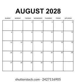 2028 calendar design. Week starts on Sunday. Printable, simple, and clean vector calendar design. can use for stationery and other. svg