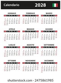 2028 Calendar - vector stock illustration. Italy, Italian version | Calendario 2028 - illustrazione di riserva di vettore. Italia, versione italiana