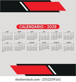 Calendario de escritorio 2028 con calendario islámico Hijri. Calendario 2028 con diseño paisajístico o Horizontal. inicio de la semana el domingo. Domingo