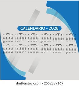 Calendario de escritorio 2028 con calendario islámico Hijri. Calendario 2028 con diseño paisajístico o Horizontal. inicio de la semana el domingo. Domingo