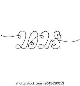 2028 Hand lettering date one continuous line. New Year or Christmas greeting cards design concept