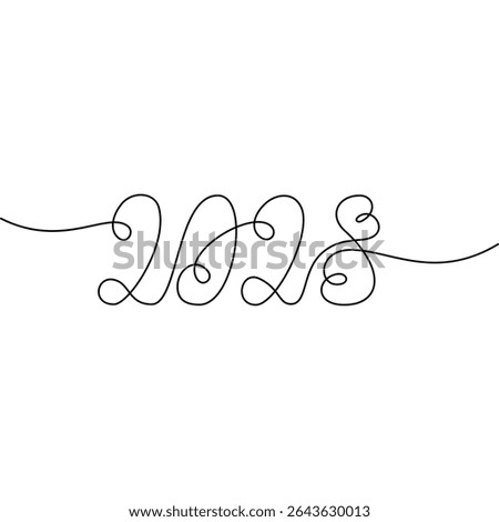 2028 Hand lettering date one continuous line. New Year or Christmas greeting cards design concept