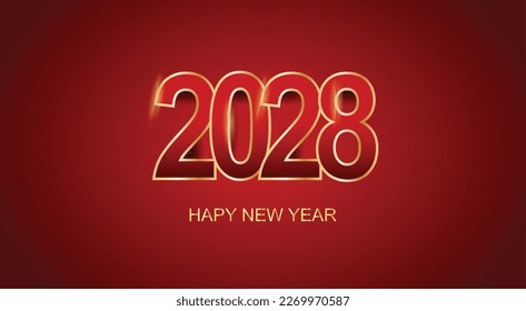 2028 Happy New Year red and gold number design template. Holiday greeting card design. Vector illustration.